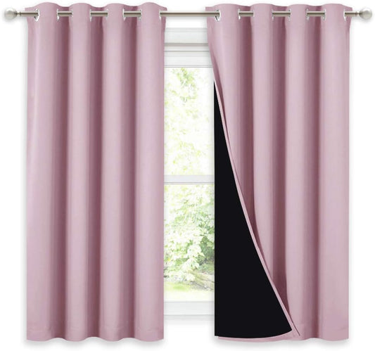NICETOWN Room Warming Curtains, 100% Blackout Curtains 54 inches Long, 2 Thick Layers Completely Blocking Out All Light Lined Drapes for Small Window (Lavender Pink, 1 Pair, 52" Width Each Panel)
