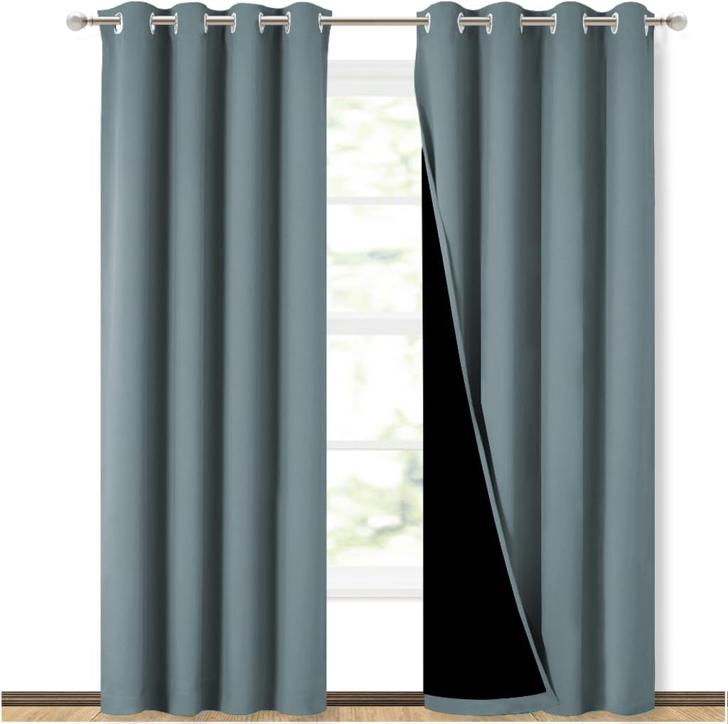 NICETOWN 100% Blackout Curtains for Bedroom 84 incehs Long, Privacy Protection & Noise Reducing Full Shade Drapes with Black Liner, Insulated Window Treatment, 2 Pieces, 52" W per Panel, Stormy Sea