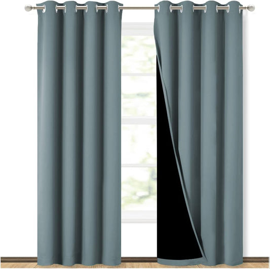 NICETOWN 100% Blackout Curtains for Bedroom 84 incehs Long, Privacy Protection & Noise Reducing Full Shade Drapes with Black Liner, Insulated Window Treatment, 2 Pieces, 52" W per Panel, Stormy Sea