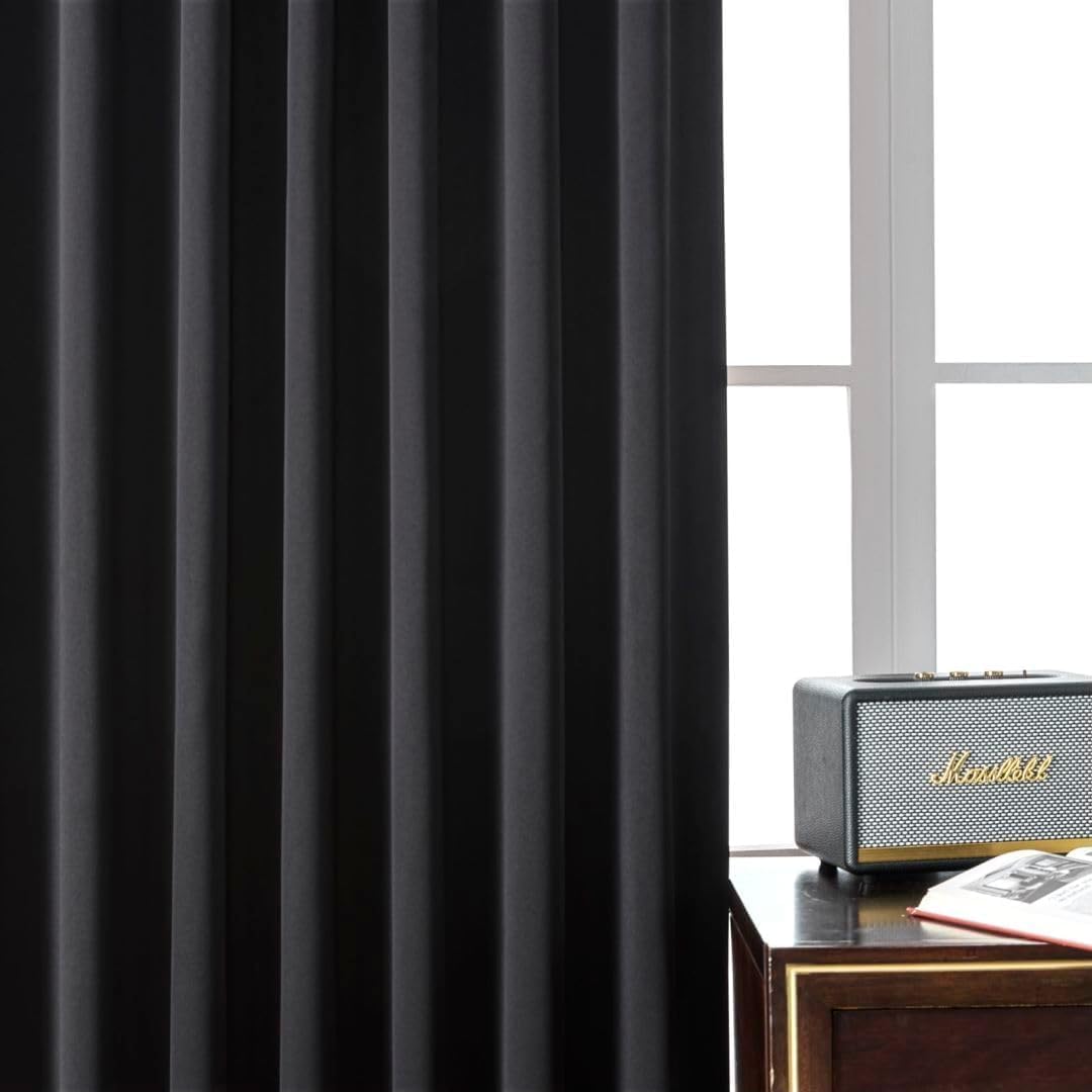 Joydeco Black Blackout Curtains 84 Inch Length 2 Panels Set, Thermal Insulated Privacy Curtains for Bedroom, Room Darkening Drapes for Living Room Window (W52 x L84 Inch, Black)