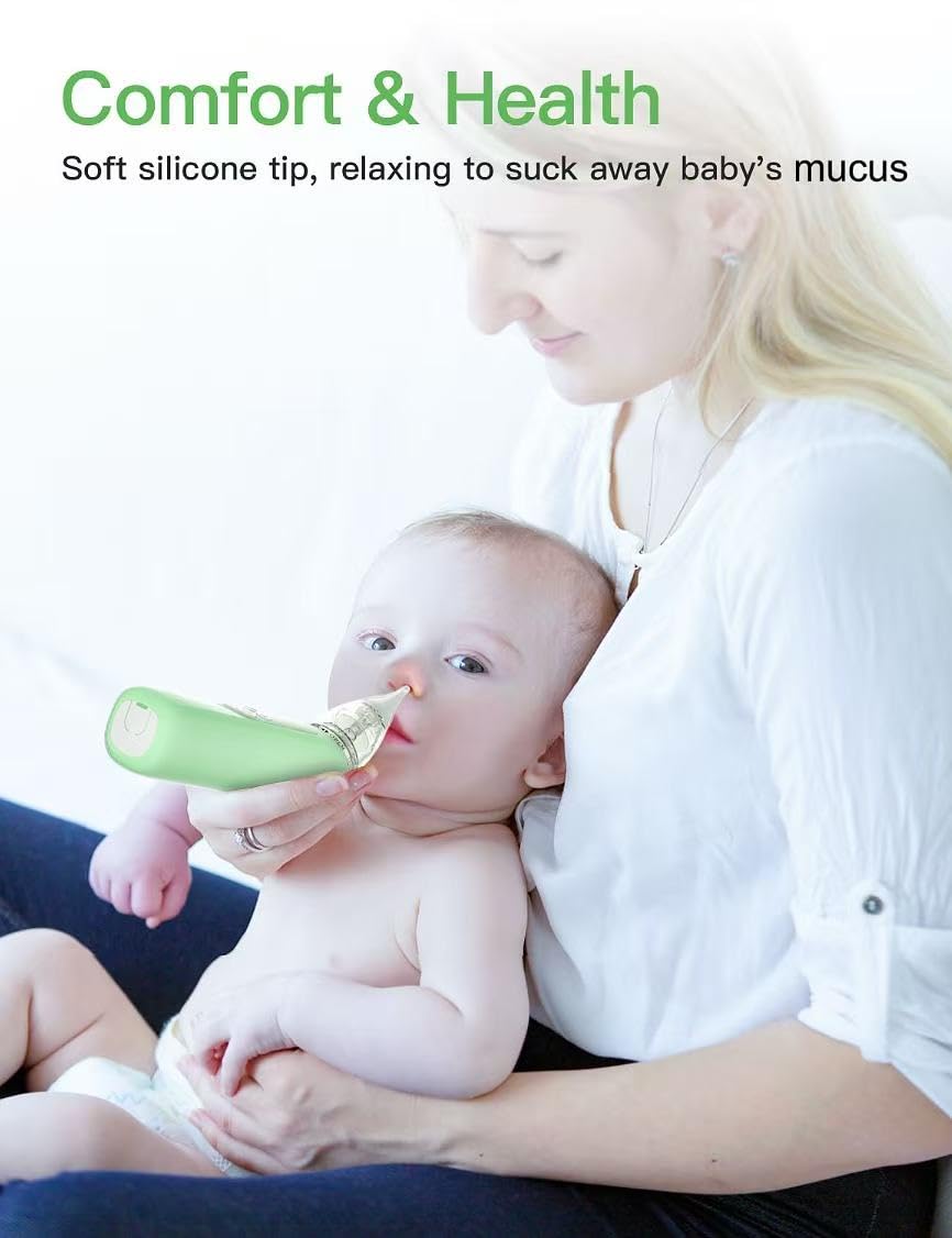 Baby Nasal Aspirator, Electric Nose Sucker with 5 Levels Suction, Soothing Light & Nursery Rhymes (Green)
