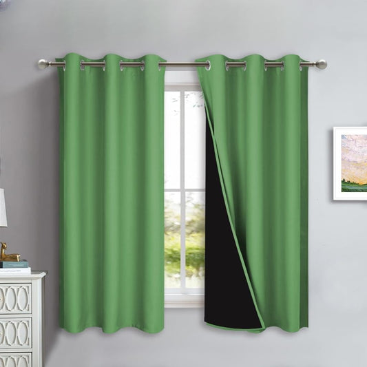 NICETOWN 100% Blackout Lined Curtains, Forest Green, 1 Pair, 42" Width x 63" Length Each Panel, 2 Thick Layers Completely Blackout Window Treatment Panels Thermal Insulated Drapes for Kitchen