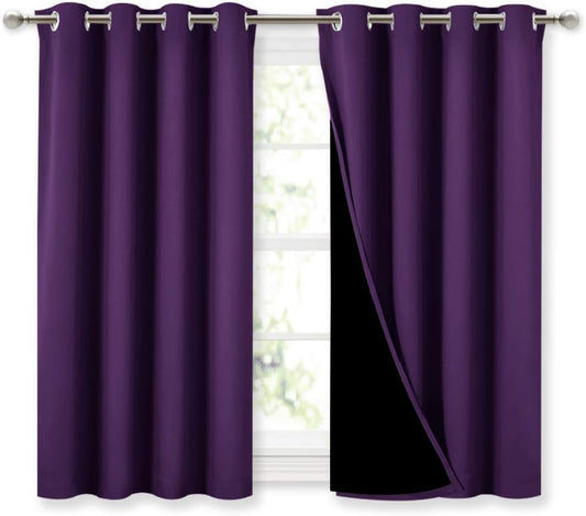 NICETOWN Kitchen Full Blackout Curtain Panels, Super Thick and Soft Insulated Window Covers, 100% Blackout Draperies with Black Backing for Cafe Window (Royal Purple, Set of 2 PCs, 52 by 45-inch)