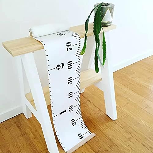 Kids Growth Chart, Wood Frame Fabric Canvas Height Measurement Ruler from Baby to Adult for Child's Room Decoration 7.9 x 79in (7.9 x 79in, White & Black)