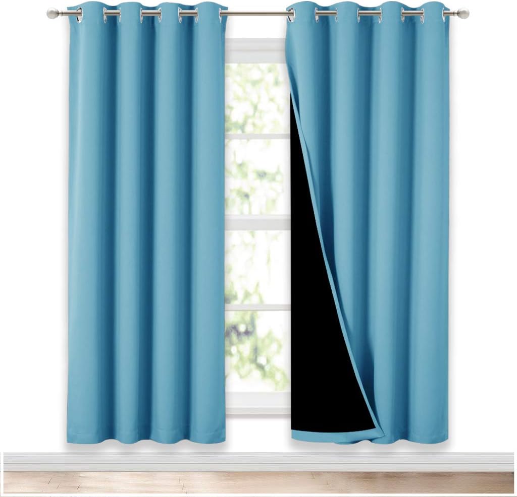 NICETOWN Full Shade Curtain Panels 72 inches Long, Pair of Energy Smart & Noise Blocking Out Blackout Drapes for Guest Room Window, Thermal Insulated Lined Window Dressing(Light Blue, 52 inch)