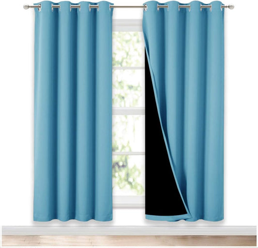NICETOWN Full Shade Curtain Panels 72 inches Long, Pair of Energy Smart & Noise Blocking Out Blackout Drapes for Guest Room Window, Thermal Insulated Lined Window Dressing(Light Blue, 52 inch)