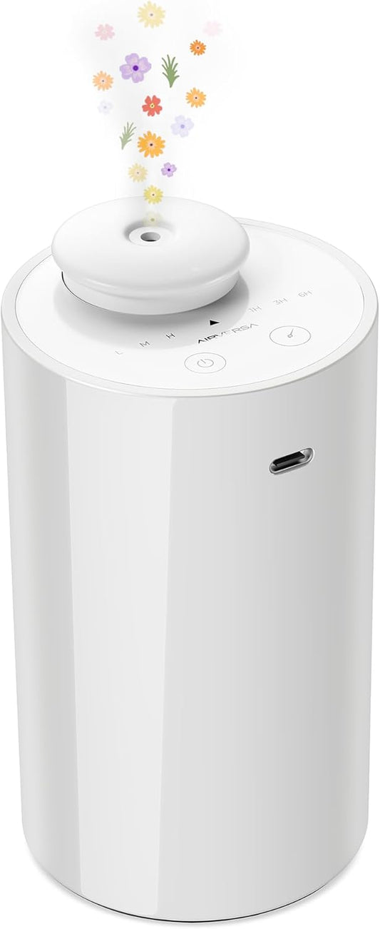 Waterless Diffuser for Essential Oil, Battery Operated Nebulizer, 0.7 Fl.Oz./ 20mL Capacity, Mini Scent Air Machine, 3 Countdown Timers & 3 Mist Levels for Home, Room, Car, Office - AN6 Cold Grey