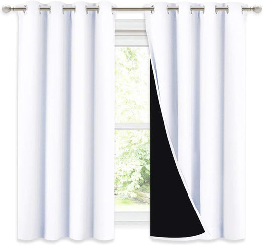 NICETOWN 100% Blackout Curtains 54 inches Long, Double-Deck Completely Blackout Window Treatment Thermal Insulated Lined Drapes for Small Window (White, 1 Pair, 52 inches Width Each Panel)