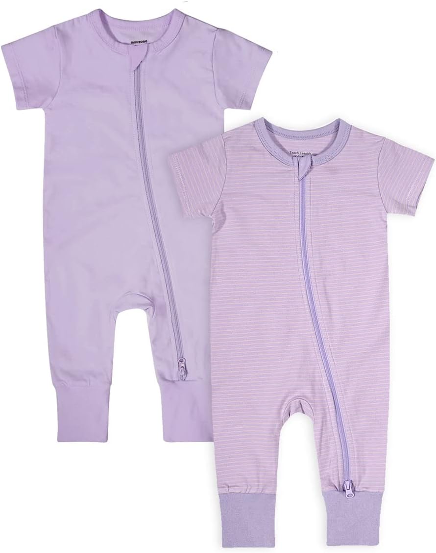 Teach Leanbh Baby Boys Girls 2-Pack Romper Jumpsuits Cotton 2 Way Zipper Short Sleeve Footless Sleep and Play 3-24 Months