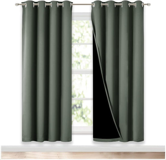 NICETOWN 100% Blackout Window Curtain Panels, Full Light Blocking Drapes with Black Liner for Nursery, 72-inch Drop Thermal Insulated Draperies (Dark Mallard, 2 Pieces, 52-inch Wide Per Panel)