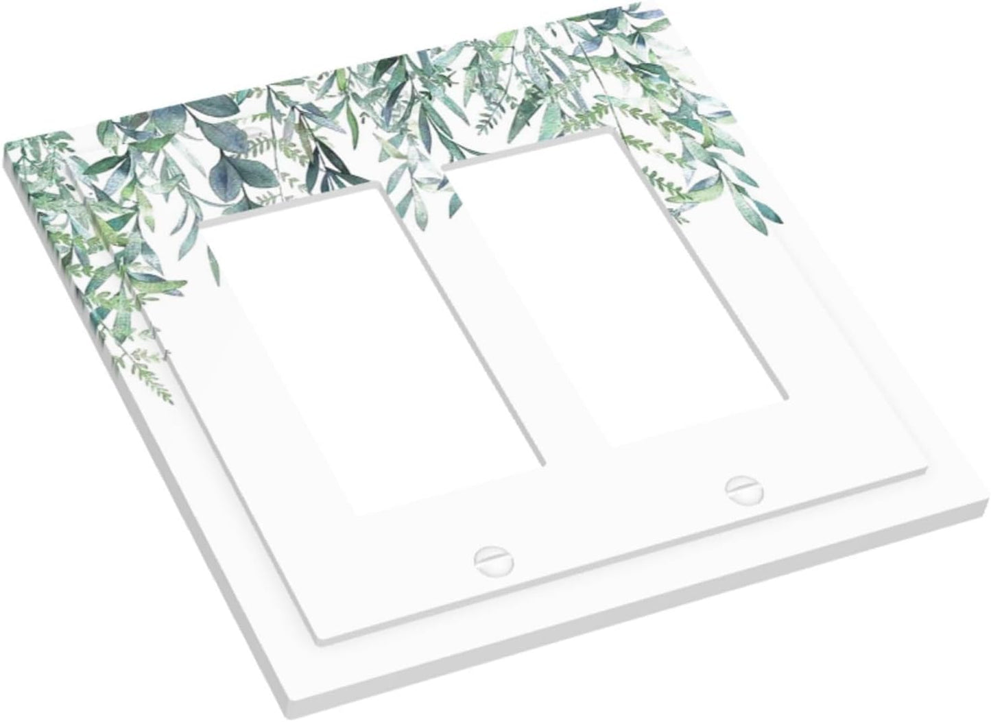 Eucalyptus Leaves Greenery Vine Flowers Simplicity Decorative Outlet Covers 2 Gang Double GFCI Rocker Electrical Wall Panels Light Switch Cover Plate for Bed Room Living Room Decor