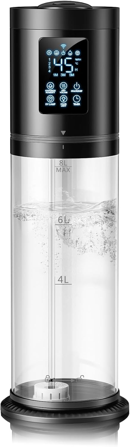 8L Humidifiers for Bedroom Large Room, 4 Levels Cool Mist Humidifier with Clear Tank, 7 Color Lights Essential Oil Diffuser with 16H Timer, Top Fill Humidifier for Home Plants Office