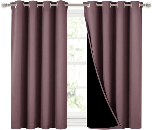 NICETOWN Dry Rose 100% Blackout Curtains 45 inches Long, 2 Thick Layers Completely Blackout Window Treatment Thermal Insulated Lined Drapes for Small Window (1 Pair, 52 inches Width Each Panel)
