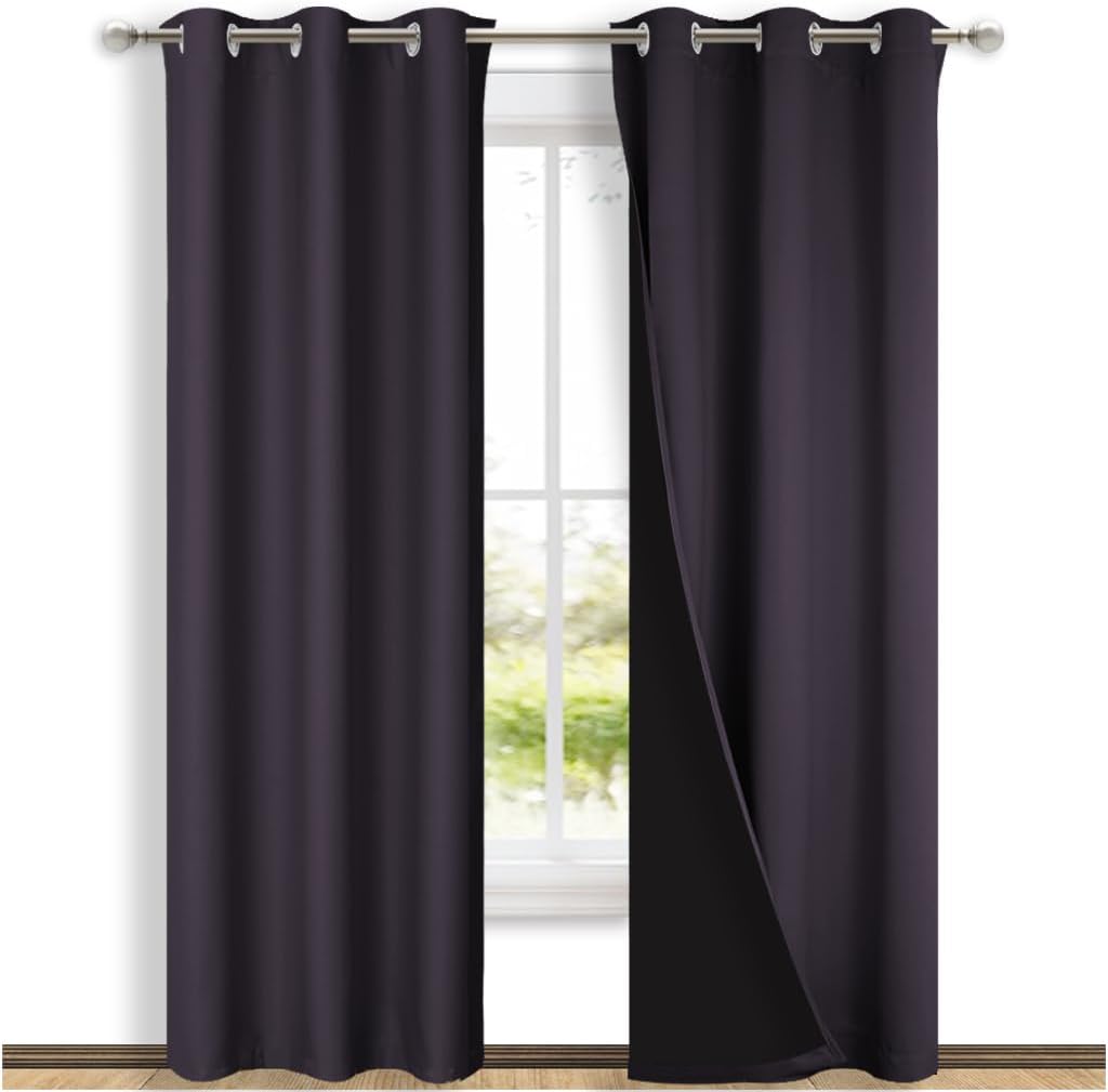 NICETOWN Blackout Curtains 80 inches Long, 2 Pieces, 42" Wide Each Panel, Greyish Purple, Full Light Blocking Drapes with Black Liner for Nursery, Thermal Insulated Draperies for Hall, Villa