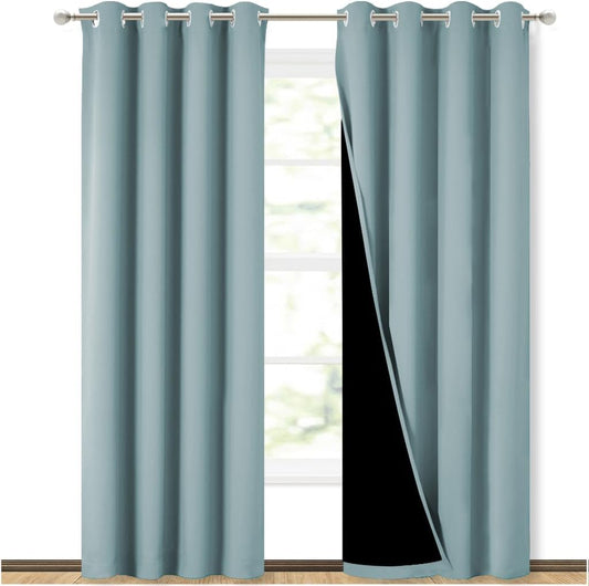 NICETOWN 100% Blackout Curtains 84 inches Long, Sky Blue, 52 inches Wide, Pair of Energy Smart & Noise Blocking Out Drapes for Baby Room Window, Thermal Insulated Guest Room Lined Window Dressing