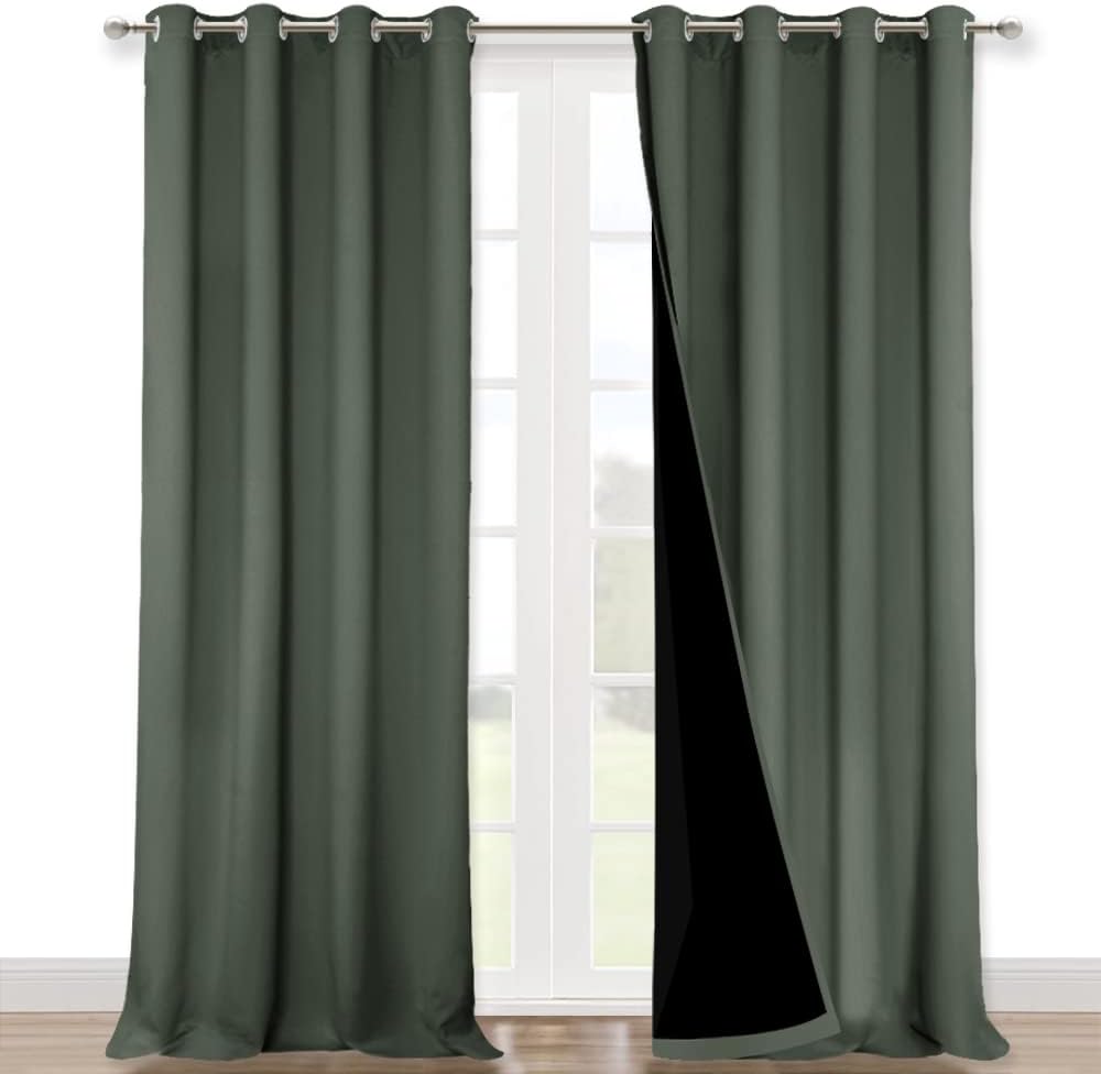 NICETOWN Full Shading Curtains 90 inches Long 2 Panels Set for Windows, Super Heavy-Duty Black Lined Blackout Curtains for Bedroom, Privacy Assured Window Treatment (Dark Mallard, 52 inches W)