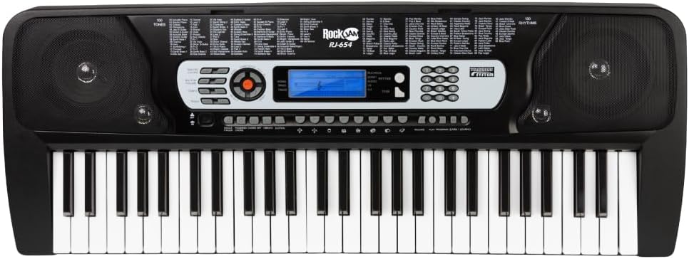 RockJam 54 Key Keyboard Piano with Power Supply, Sheet Music Stand, Piano Note Stickers & Simply Piano Lessons