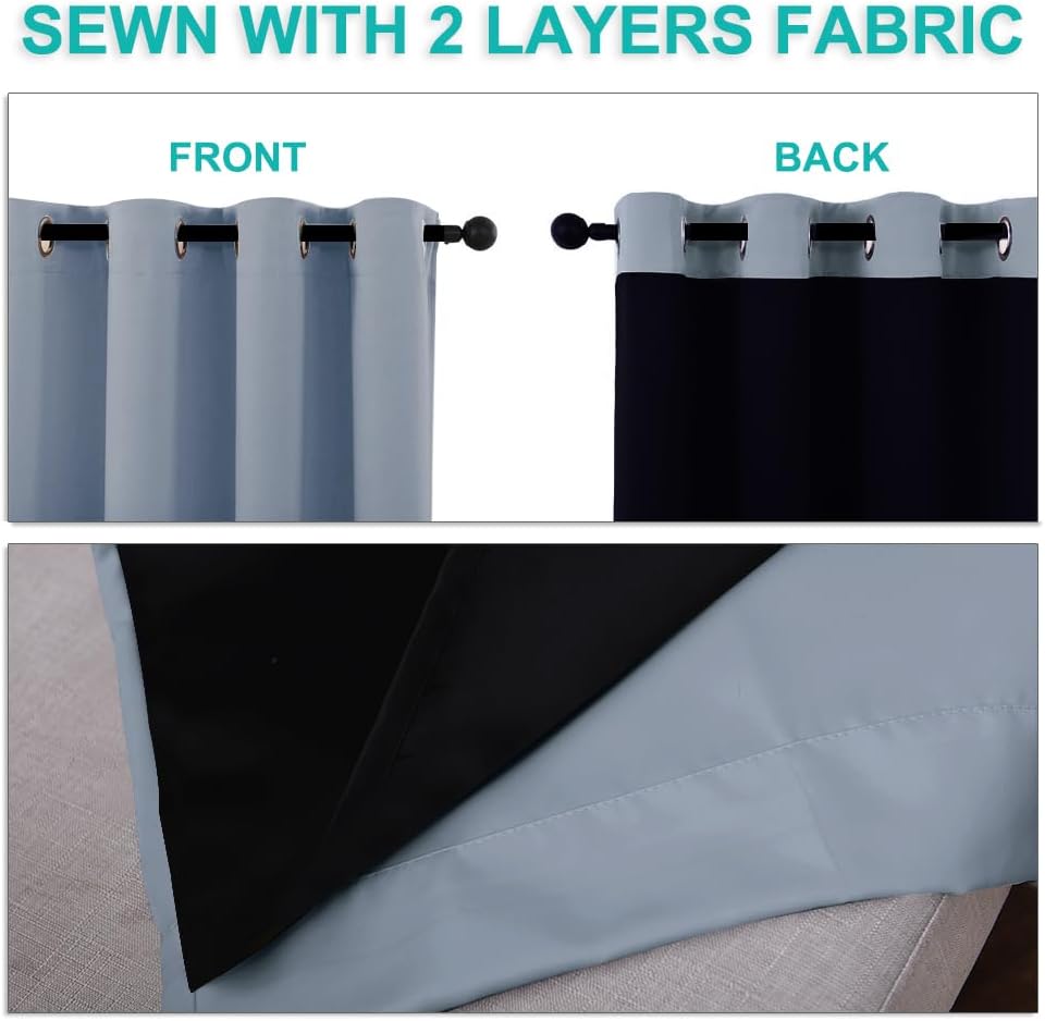 NICETOWN 100% Blackout Window Curtain Panels, Vintage Blue, 2 Pieces, 70" Wide Each Panel, Cold and Full Light Blocking Drapes with Black Liner for Nursery, 84" Drop Thermal Insulated Draperies