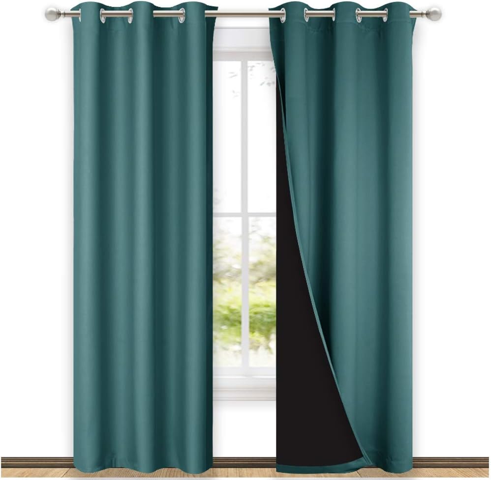 NICETOWN Complete 100% Blackout Curtain Set, Thermal Insulated & Energy Efficiency Window Draperies for Guest Room, Full Shading Panels for Shift Worker and Light Sleepers, Sea Teal, 42W x 84L, 2 PCs