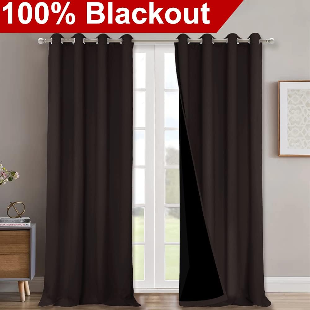 NICETOWN 100% Blackout Blinds, Set of 2, 46" x 96", Brown, Laundry Room Decor Window Treatment Curtains for Large Patio Sliding Door, Thermal Insulated Curtains for Bedroom