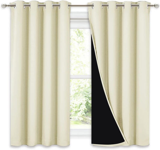 NICETOWN Cold Blocking Curtains, Bedroom Full Blackout Curtain Panels, Great Job for Blocking Light, Complete Blackout Draperies with Black Liner for Night Shift (Beige, Set of 2, 52 by 54-inch)