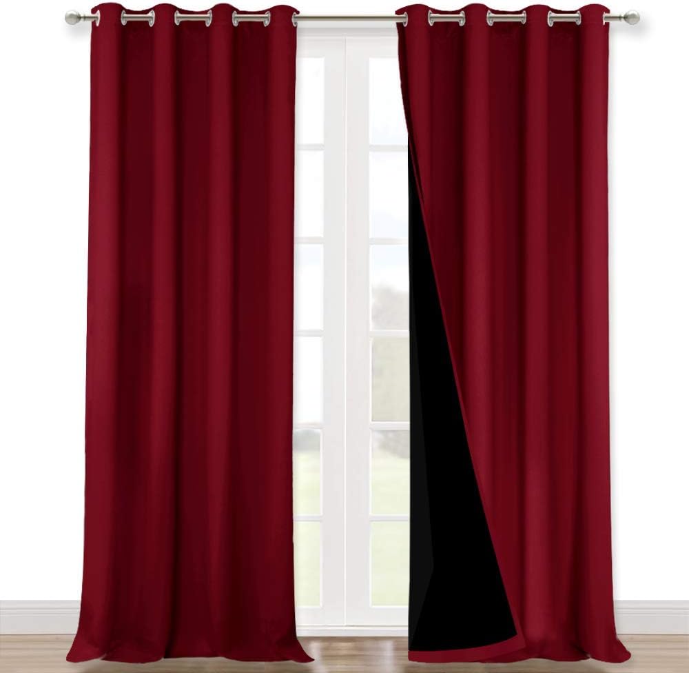 NICETOWN 100% Blackout Blinds, Set of 2, 46" x 96", Burgundy Red, Laundry Room Decor Window Treatment Curtains for Large Patio Sliding Door, Thermal Insulated Curtains for Bedroom