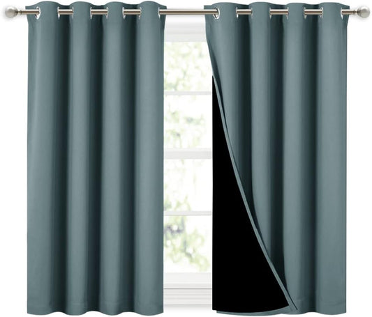 NICETOWN Aqua 100% Blackout Curtains 45 inches Long, 2 Thick Layers Completely Blackout Window Treatment Thermal Insulated Lined Drapes for Small Window (1 Pair, 52 inches Width Each Panel)