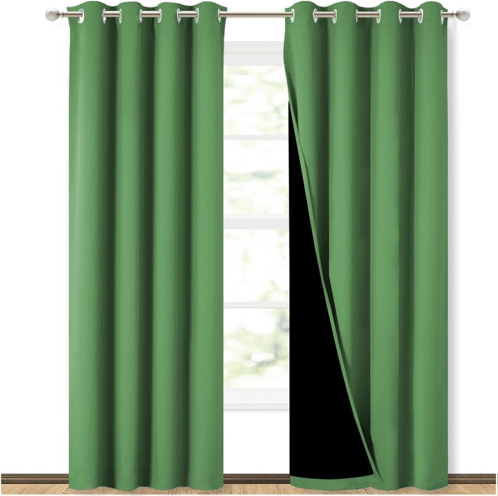 NICETOWN 100% Blackout Curtains 84 inches Long, Forest Green, 52 inches Wide, Pair of Energy Smart & Noise Blocking Out Drapes for Baby Room Window, Thermal Insulated Guest Room Lined Window Dressing