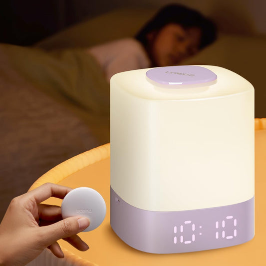 Lyridz LED Nursery Night Light with Clock, Portable Breastfeeding Night Lamp for Baby, Remote Control, 4000mAh Rechargeable Battery, Dimmable, 3 Color Temperature