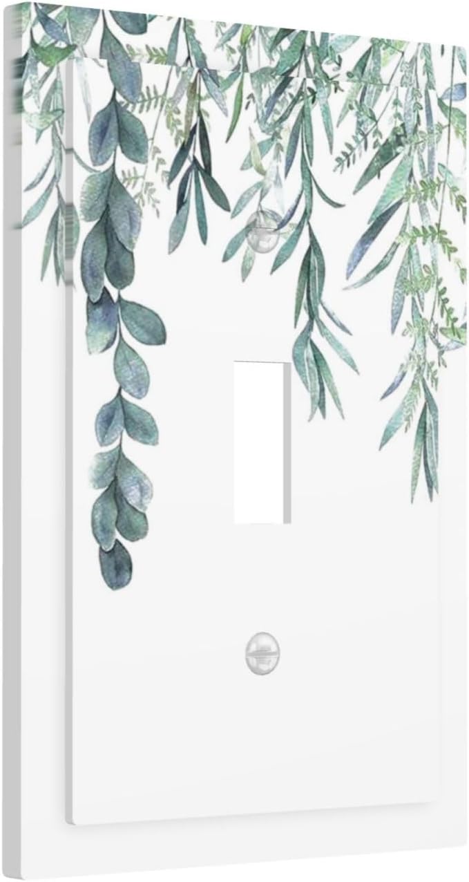 Eucalyptus Leaves Greenery Vine Flowers Simplicity Decorative Light Switch Cover 1 Gang Single Toggle Device Electrical Faceplate Switchplates Decorator Outlet Wall Plate for Bed Room Living Room