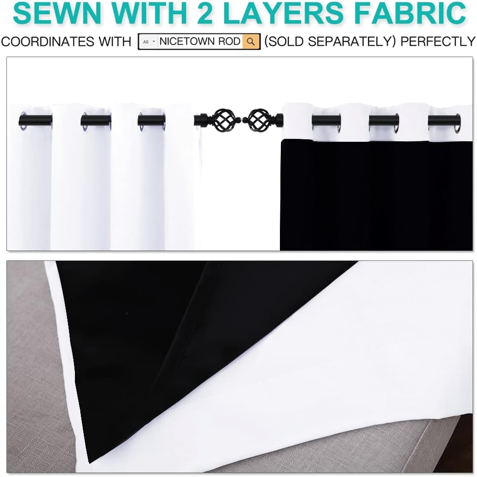 NICETOWN White 100% Blackout Curtains for Windows, Super Heavy-Duty Black Lined Total Darkness Drapes for Bedroom, Privacy Assured Window Treatment for Patio (Pack of 2, 52 inches W x 108 inches L)