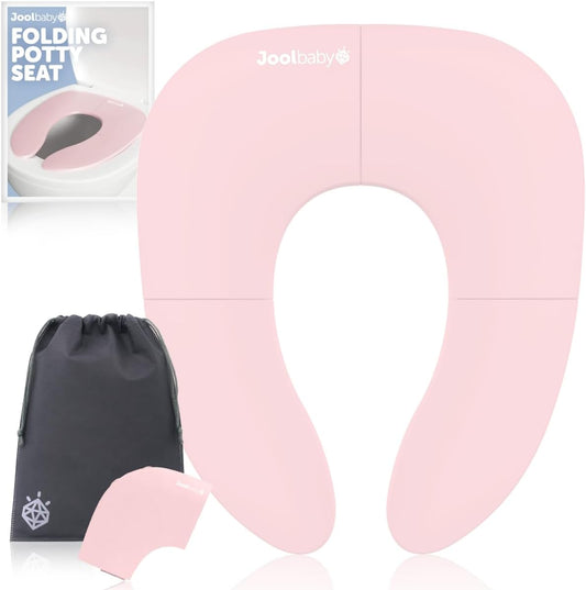 Jool Baby Folding Travel Potty Training Seat for Toddlers, Fits Round & Oval Toilets, Non-Slip Suction Cups, Includes Free Travel Bag (Pink)