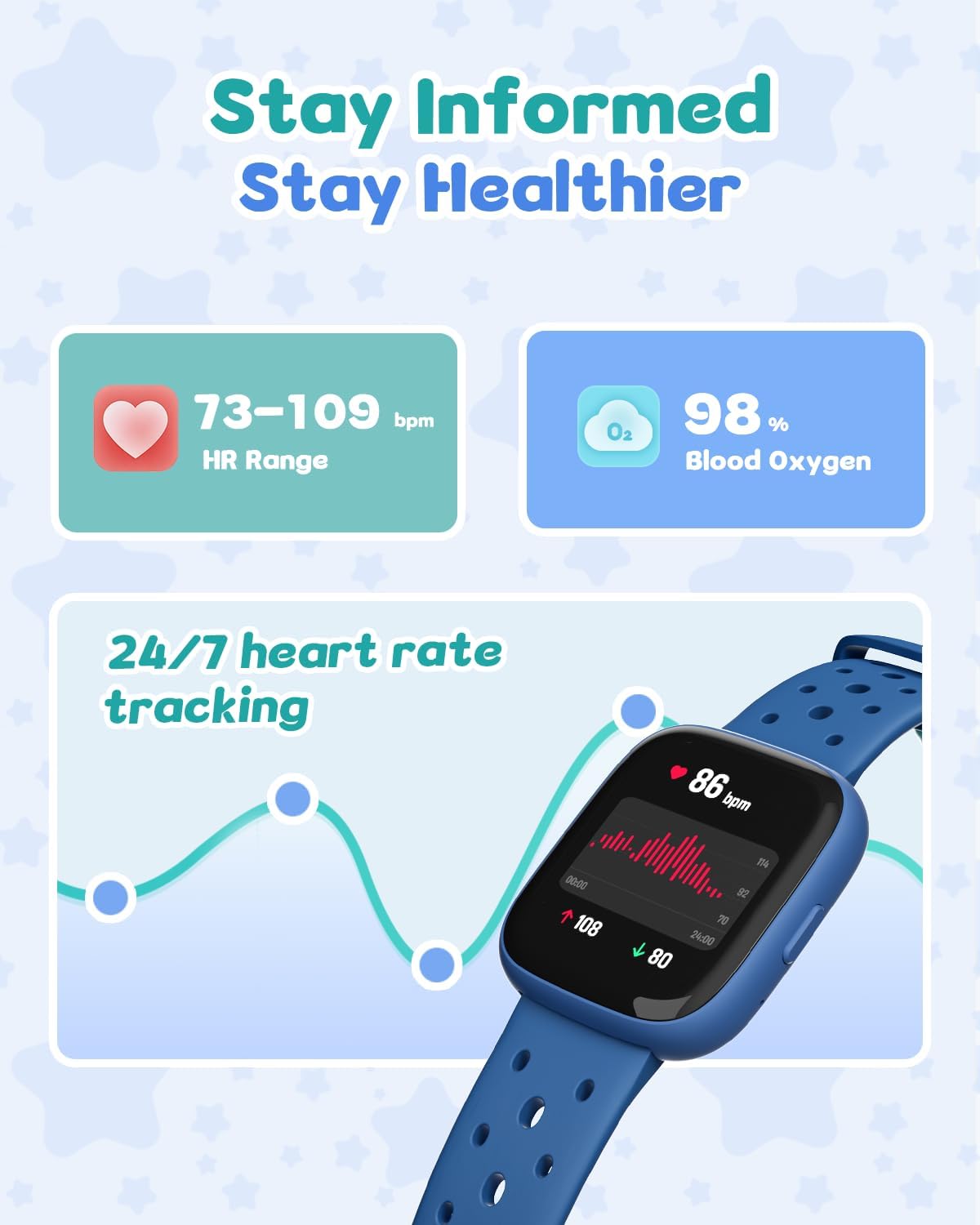 Kids Watch for Boys 5-12, Kids Smart Watch Fitness Tracker Pedometer, No Phone Needed, Puzzle Games with Parental Control, IP68 Waterproof, Heart Rate, Sleep Monitor, Step Counter, 80 Sports