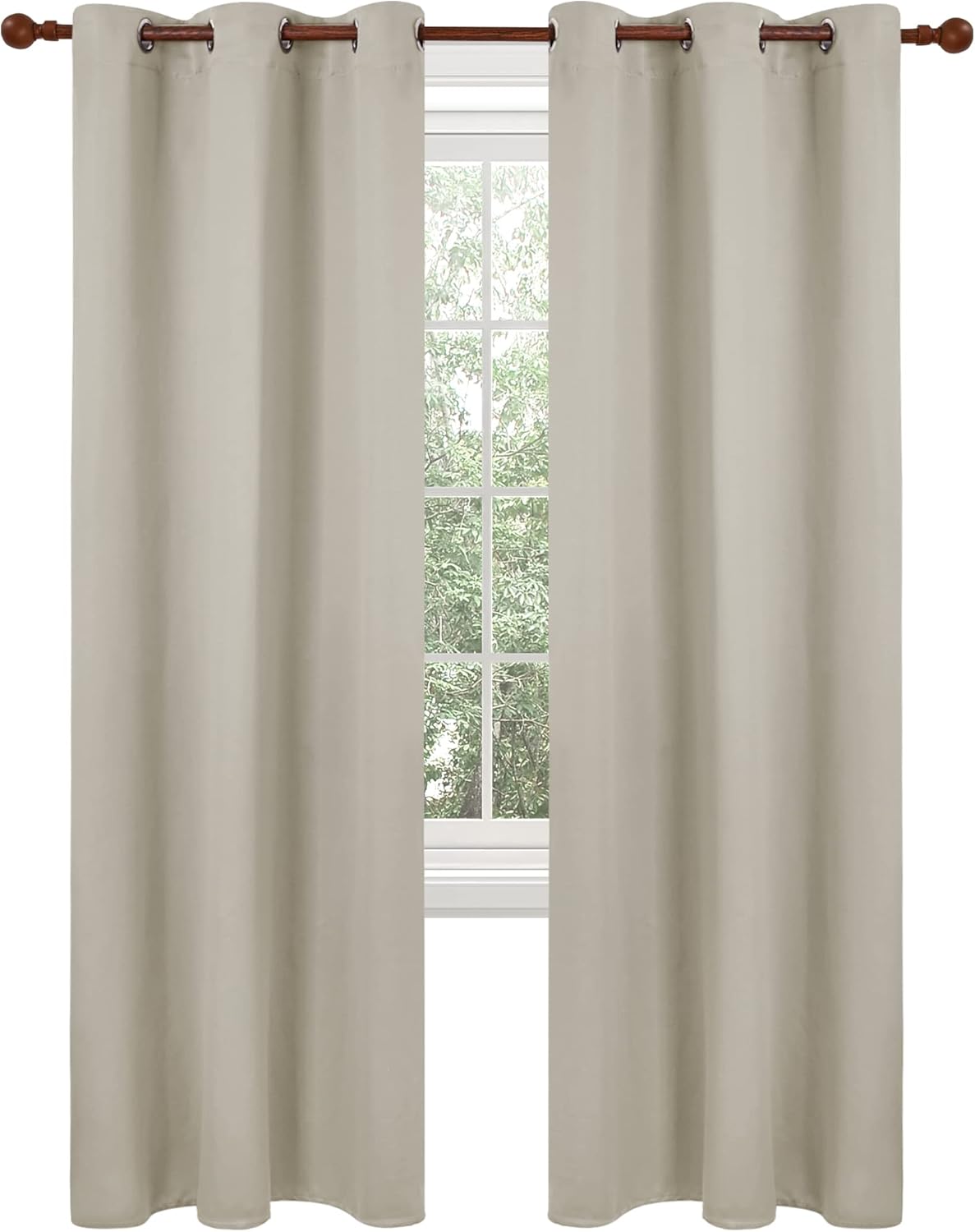 Deconovo Blackout Curtains, Room Darkening Thermal Insulated Window Drapes, Noise Reducing, Grommet Top, 2 Panels 42W x 63L Inch Machine Washable for Bedroom Living Room Nursery Light Beige