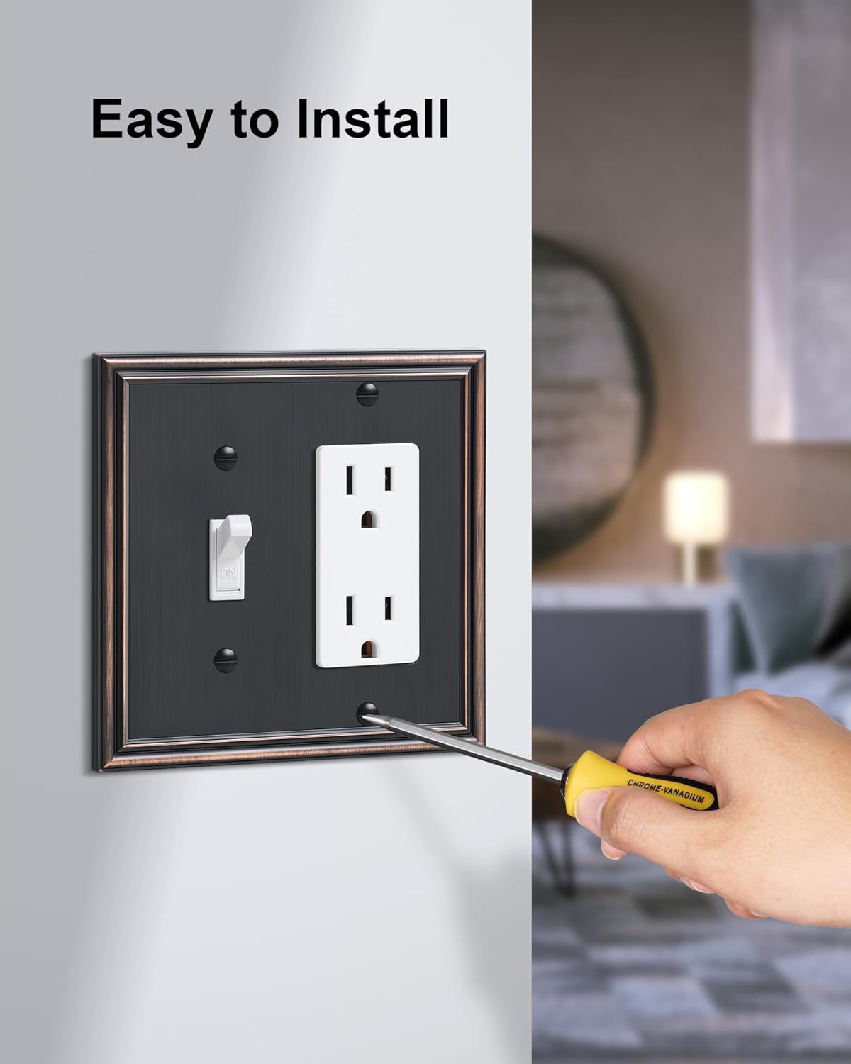 2-Pack Combo Toggle/Decorator Light Switch Cover Plate, Aged Bronze Decorative Electrical Outlet Covers, Durable Solid Zinc Alloy Wall Switch Plates and Outlet Covers