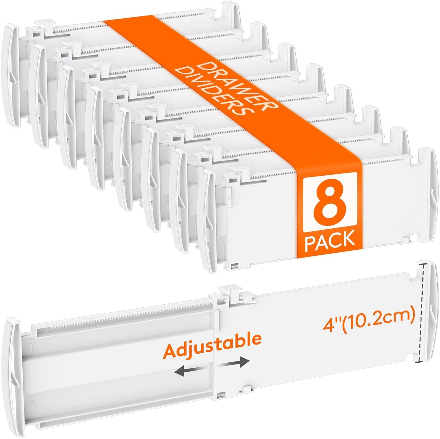 Lifewit 8 Pack Drawer Dividers 4" High, 10.5-16.5" Dresser Drawer Divider, Adjustable Drawer Organizers for Clothes, Plastic Drawers Separators for Dresser, Bedroom, Bathroom, Kitchen, Office