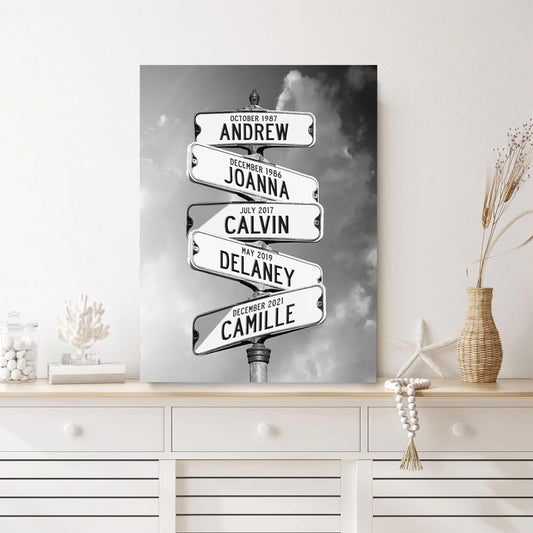 Personalized Family Street Sign Multi-Name Canvas Or Poster Wall Art, Street Sign Customized With Name, Best Gifts For Parents, Grandparents From Kids Daughter Son, Christmas Gift For Family #13