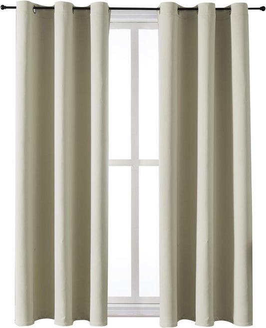 ChrisDowa Grommet Room Darkening Curtains for Bedroom and Living Room - 2 Panels Set Thermal Insulated Blackout Curtains (Beige, 42W x 63L)
