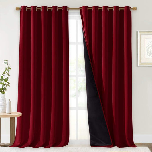NICETOWN Truly Blackout Drapes for Living Room, Heavy-Duty Full Light Shading Curtain Set with Black Liner Backing for Villa/Hall/Dorm Window（Burgundy Red, Set of 2, 70 inches Wide x 95 inches Long