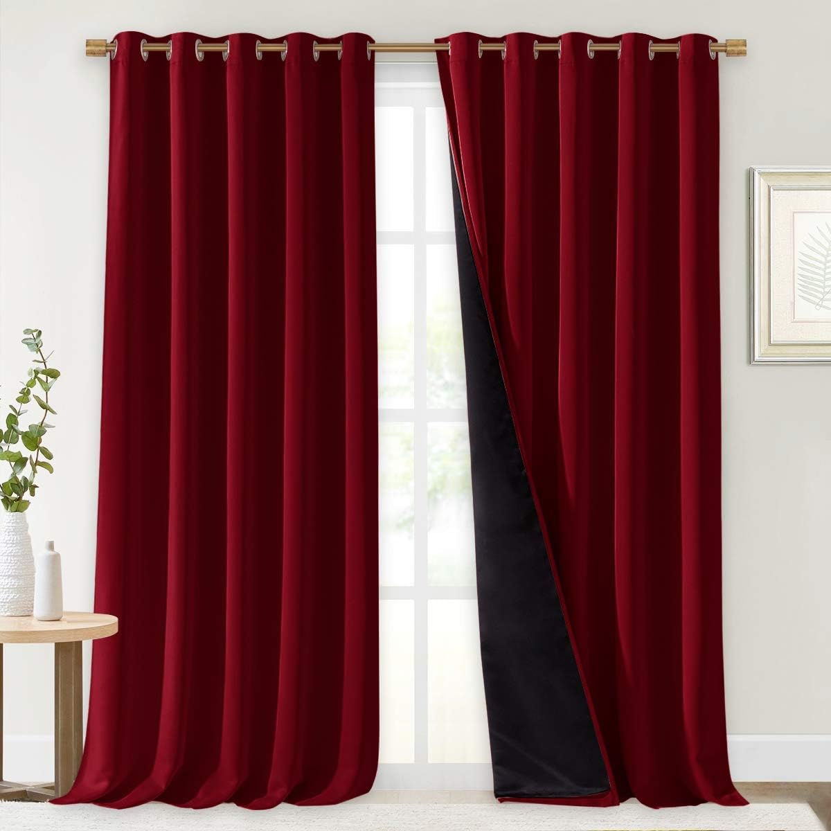 NICETOWN Cold Blocking 100% Blackout Curtains, Durable and Soft Black Lined Blackout Drapes, Energy Saving Long Panels for Patio Sliding Glass Door, Burgundy, 70-inch x 108 inches, 2 PCs