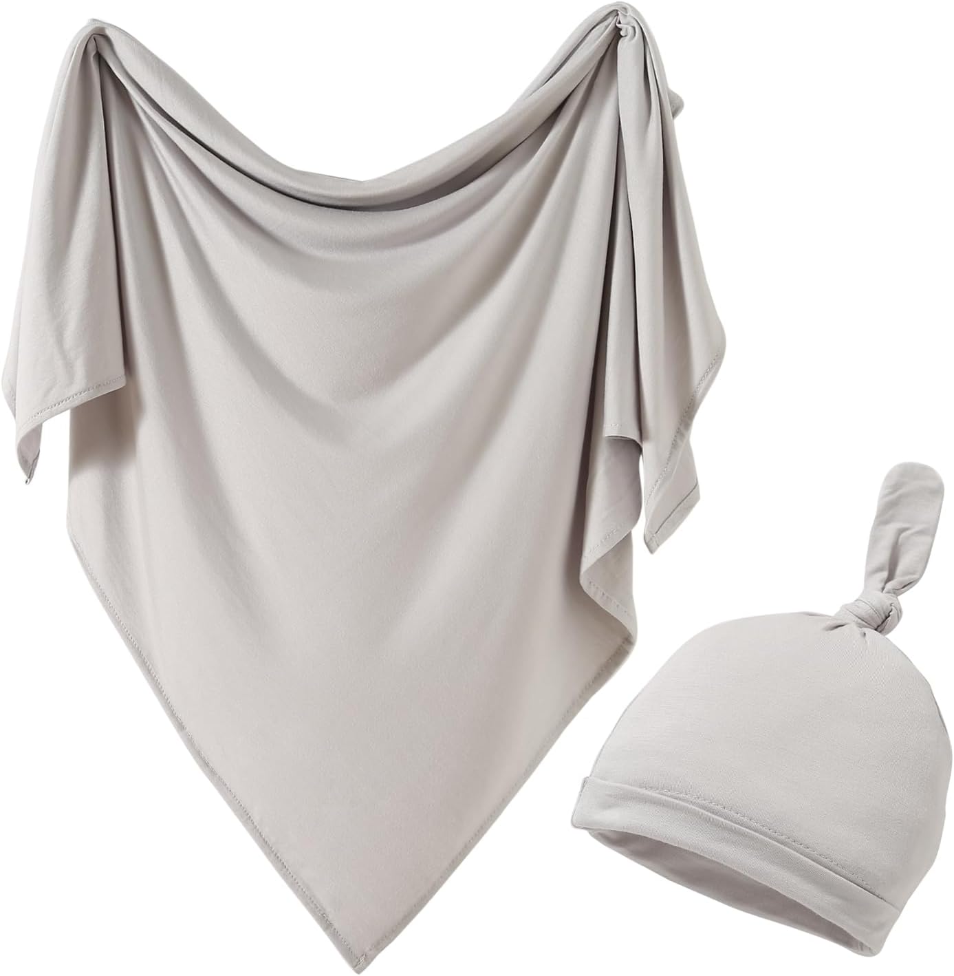 iEvolve Cotton Knitted Baby Swaddle Blanket with Hat Headband Set Newborn Swaddle Wrap Receiving Blankets for Baby Girl Boy 35" x 35"(Grey)