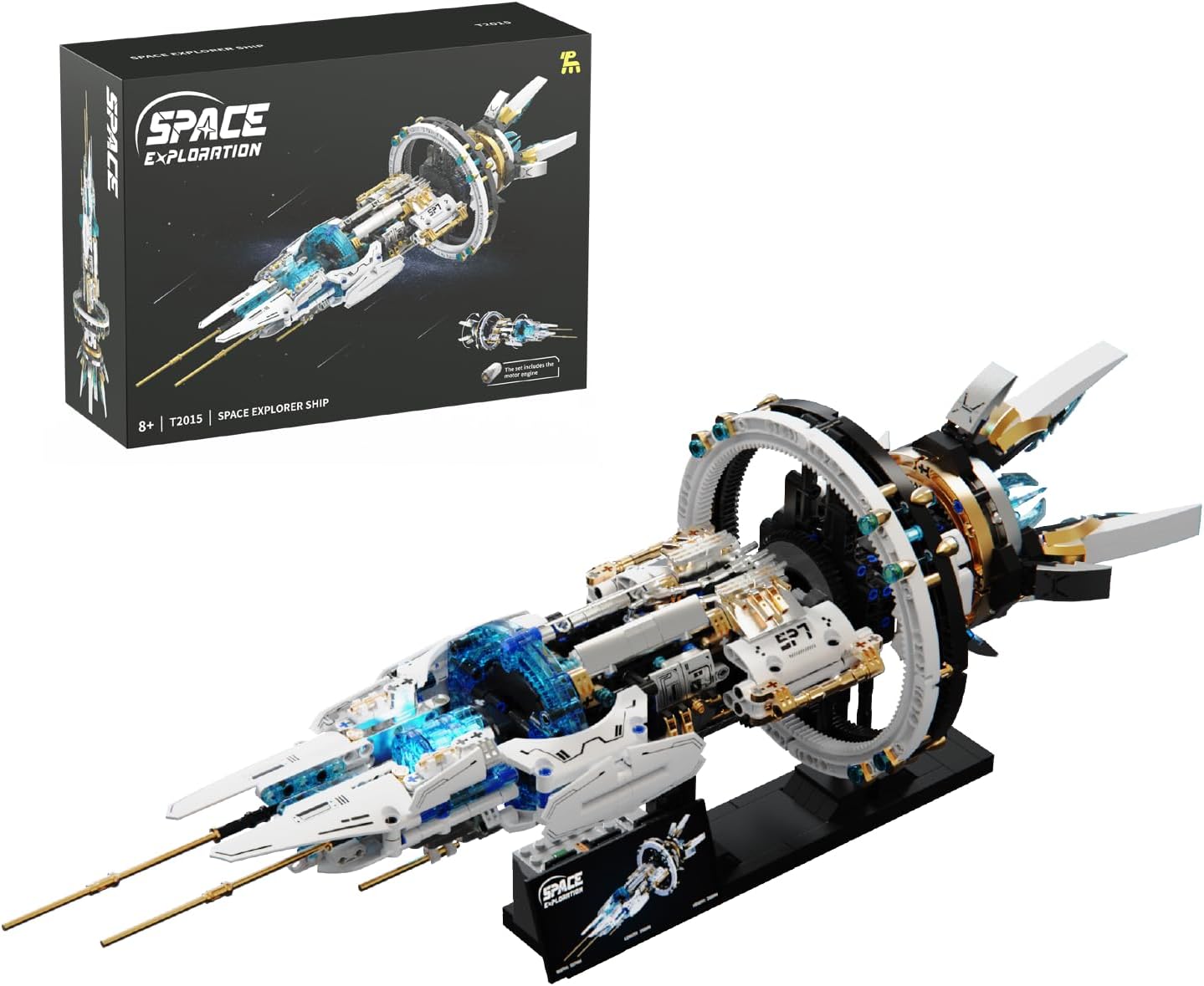 Space Station Building Set - 1583 Pieces with 8 Blue LED Lights & Motorized Parts, Creative Gift for Adults & Teens, Model Space Lovers Collection,85cm Display with Stand