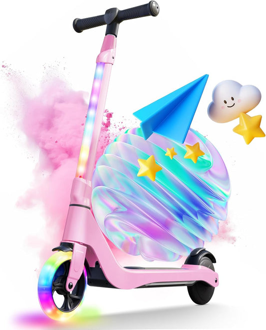 CBD Electric Scooter for Kids, 6 Mph Top Speed, Up to 5 Miles Range, 5.3" Solid Tires Wheel and Front Light, Kick Scooter Adjustable Height for Kids Age 6-12