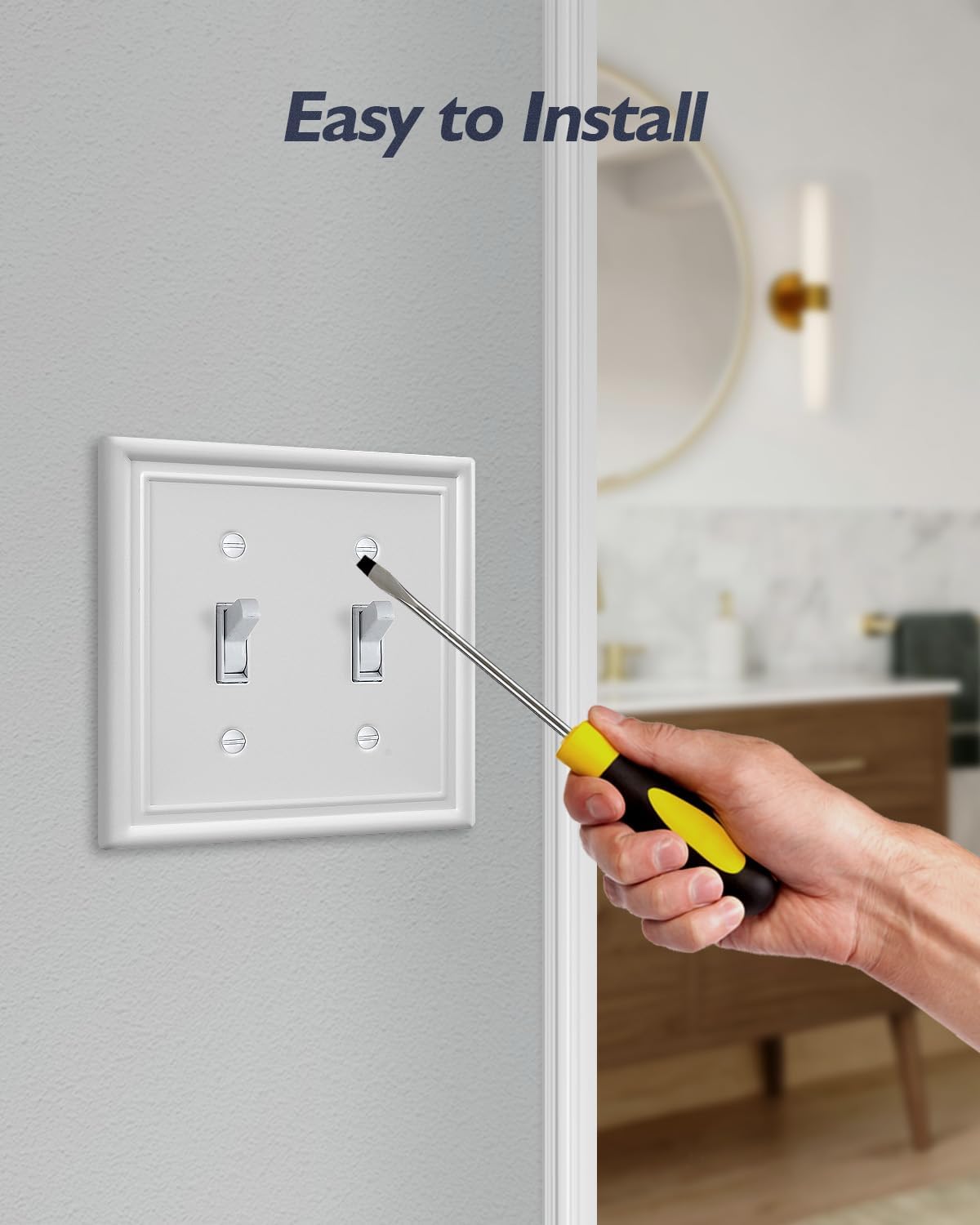 2-Pack Double Toggle Light Switch Cover Plate, Metal Switch Plate Covers, Off White Wall Plate Covers, 4.96''*4.88'', Midsize