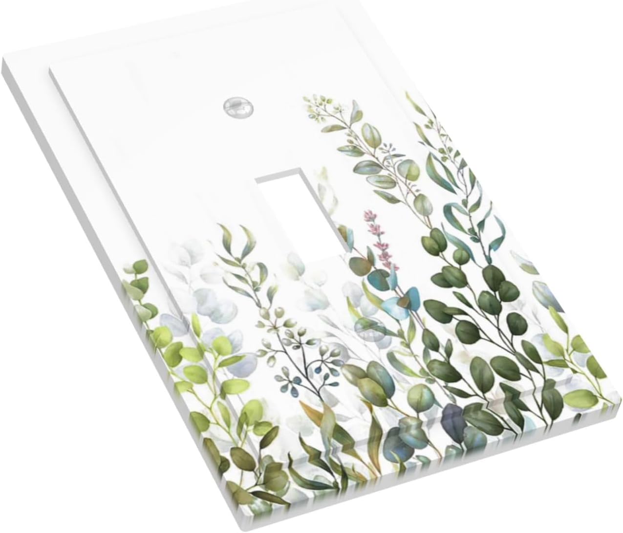 Green Eucalyptus Leaf Plant Herbs Springnature Decorative Light Switch Cover 1 Gang Single Toggle Device Electrical Faceplate Switchplates Decorator Outlet Wall Plate for Bed Room Living Room Decor
