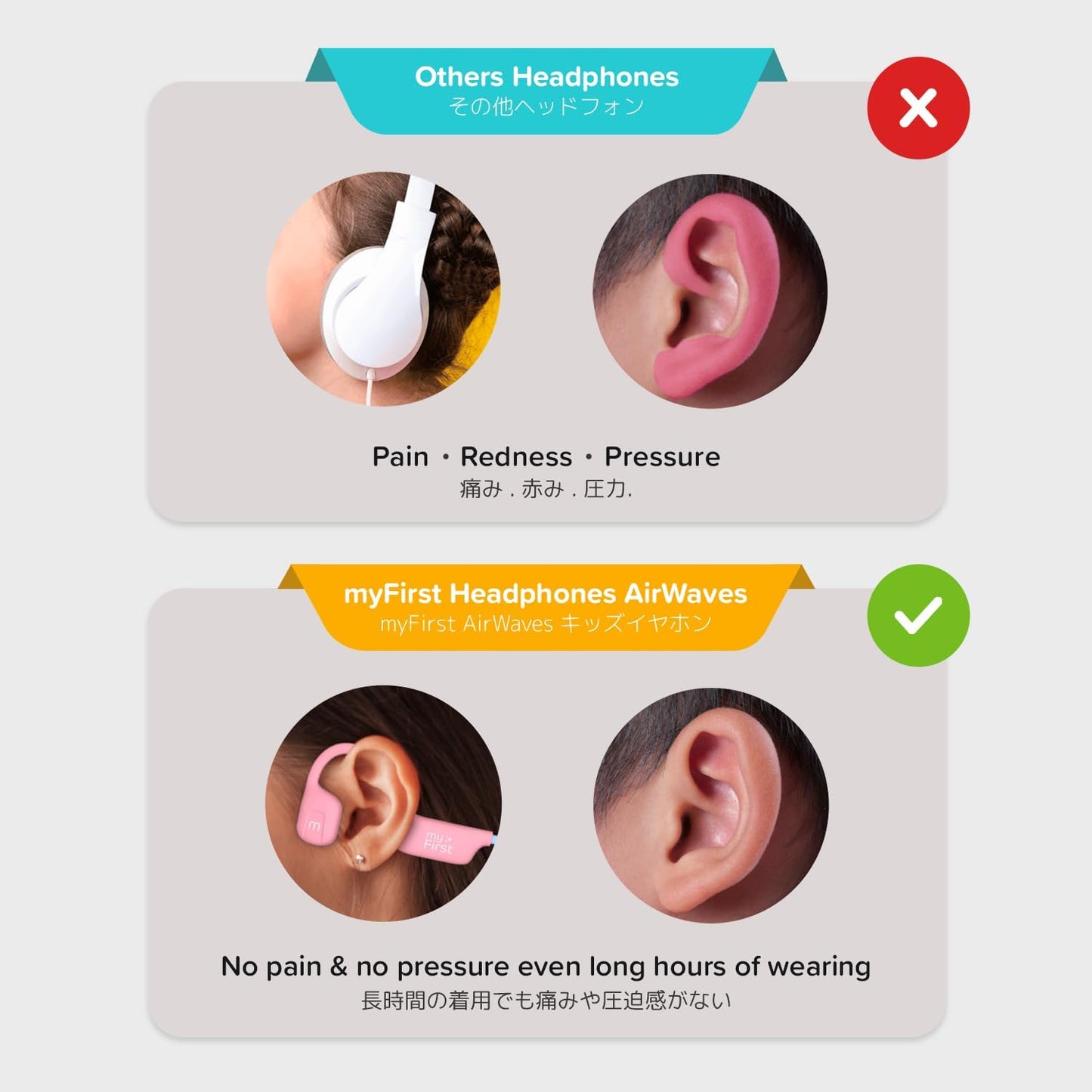 myFirst Headphones Airwaves - Air Conduction Open Ear Wireless Bluetooth Headphones with Mic for Toddlers and Kids, 85dB Safe Limit, Long Battery Life, Durable, IPX5 Waterproof for Kids 3-12 (Pink)