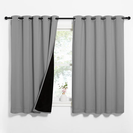 NICETOWN 100% Blackout Curtains with Black Liners, Thermal Insulated Full Blackout 2-Layer Lined Drapes, Energy Efficiency Window Draperies for Bedroom (Silver Grey, 2 Panels, 62-inch W by 63-inch L)