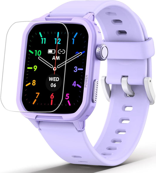 Smart Watch for Kids No Phone Needed, Tempered Glass Fitness Tracker Watch Boy Girl Teens with 19 Sport Modes, Pedometer, Sleep Monitor, Kids Watch Birthday Gifts Toy Gift for Girls Boys 6-16 (Purple)