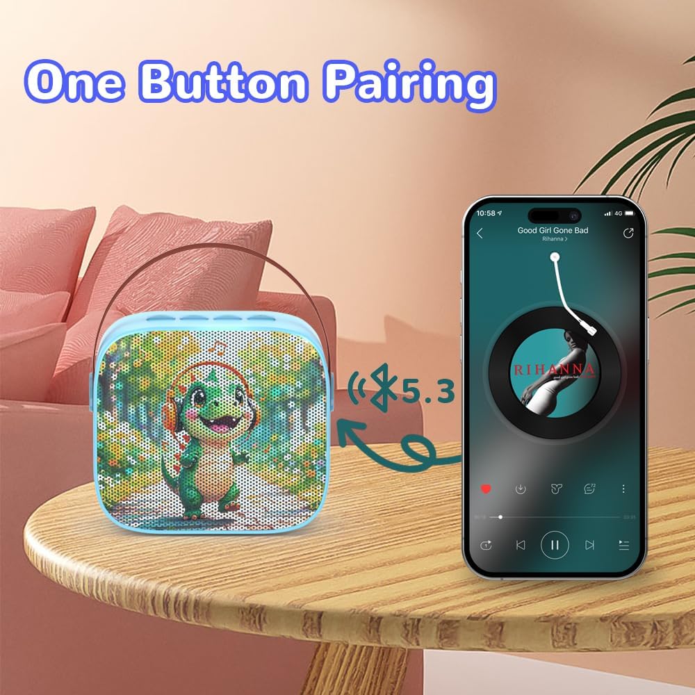 Mini Karaoke Machine for Kids Teen Adults - Toddler Toys Birthday Gift for Girls Boys Ages 3-12, Portable Bluetooth Speaker Set with 2 Wireless Microphones fits Family Fun Indoor Party Outdoor, Blue