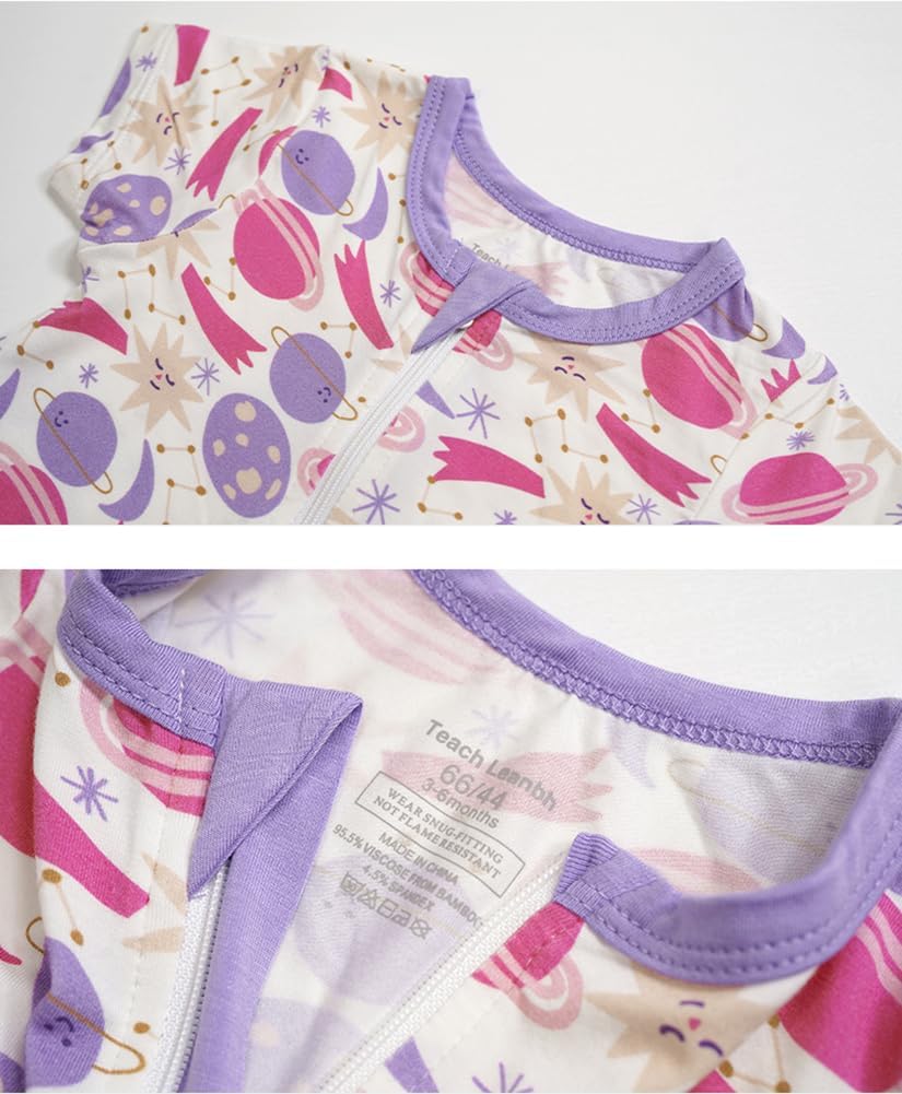 Teach Leanbh Toddler Unisex Baby Bamboo Viscose Pajamas 2 Way Zipper Short Sleeve Footless Romper Jumpsuit Sleep and Play